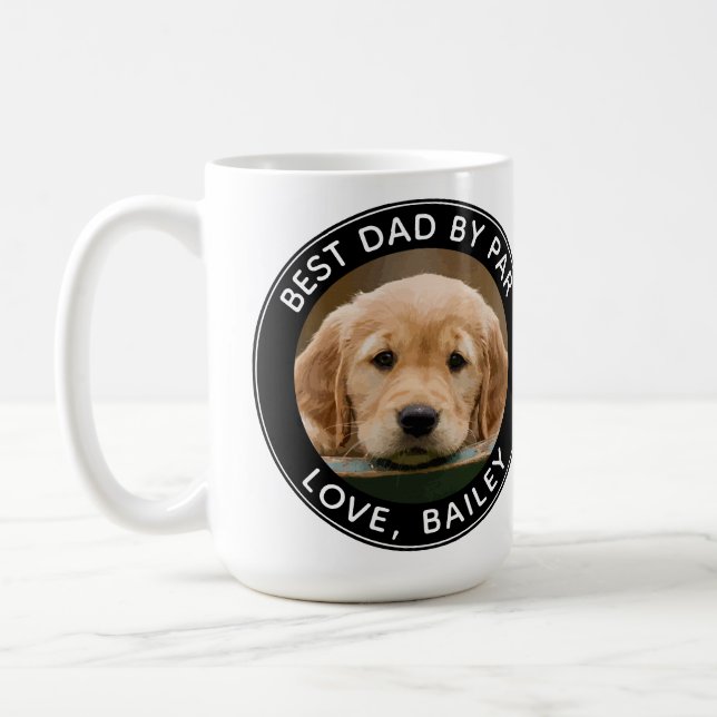 Custom Dog Photo Best Dad By Par Black White Coffee Mug (Left)