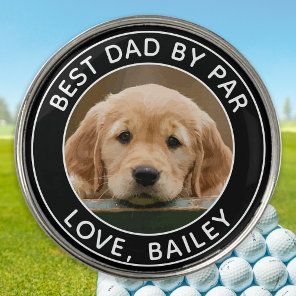 Custom Dog Photo Best Dad By Par Black White Golf Ball Marker
