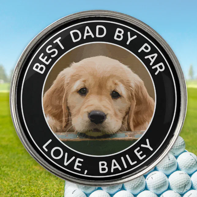 Custom Dog Photo Best Dad By Par Black White Golf Ball Marker | Zazzle