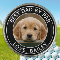 Custom Dog Photo Best Dad By Par Black White Golf Ball Marker