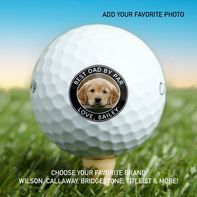 Custom Dog Photo Best Dad By Par Black White Golf Balls (Creator Uploaded)
