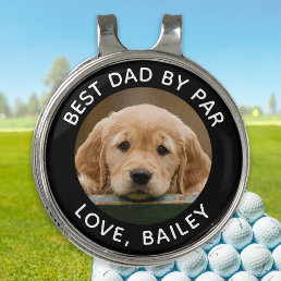 Custom Dog Photo Best Dad By Par Black White Golf Hat Clip