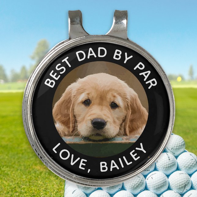 Custom Dog Photo Best Dad By Par Black White Golf Hat Clip (Creator Uploaded)