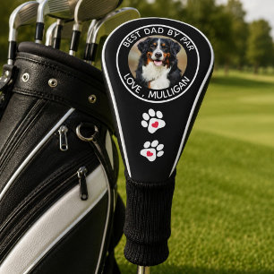Custom Dog Photo Best Dad By Par Black White Golf Head Cover
