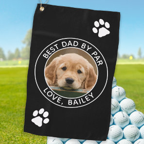 Custom Dog Photo Best Dad By Par Black White Golf Towel