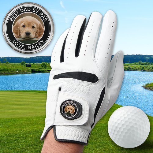 Custom Dog Photo Best Dad By Par Modern Golfer Golf Glove