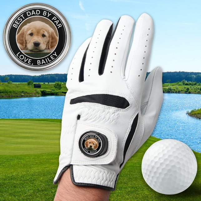 Custom Dog Photo Best Dad By Par Modern Golfer Golf Glove (Creator Uploaded)
