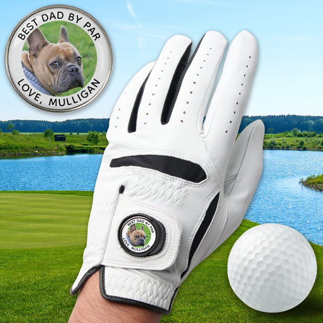Custom Dog Photo Best Dad By Par Modern Golfer Golf Glove (Creator Uploaded)