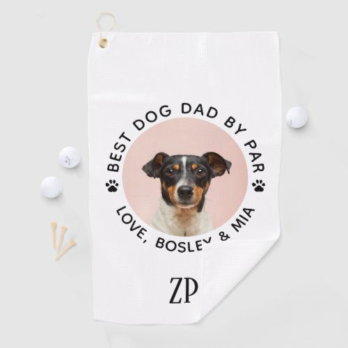 Custom Dog Photo Best Dad By Par Monogram Golf Towel