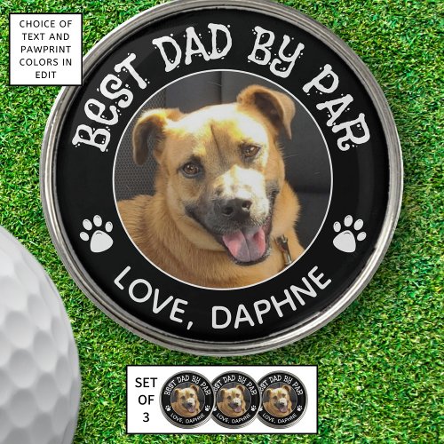 Custom Dog Photo BEST DAD BY PAR Monogram Pawprint Golf Ball Marker