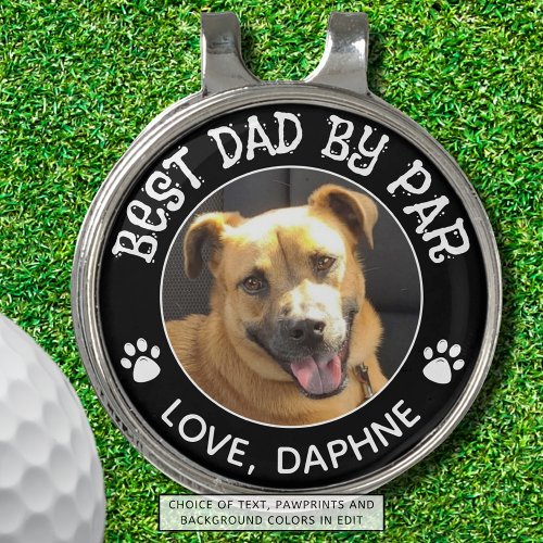 Custom Dog Photo BEST DAD BY PAR Monogram Pawprint Golf Hat Clip