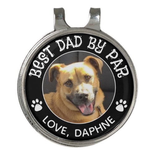 Custom Dog Photo BEST DAD BY PAR Monogram Pawprint Golf Hat Clip