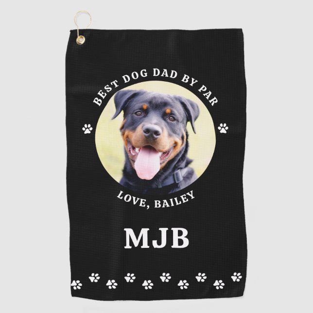 Custom DOG Photo Best DAD By Par Paw Prints Golf Towel (Front)