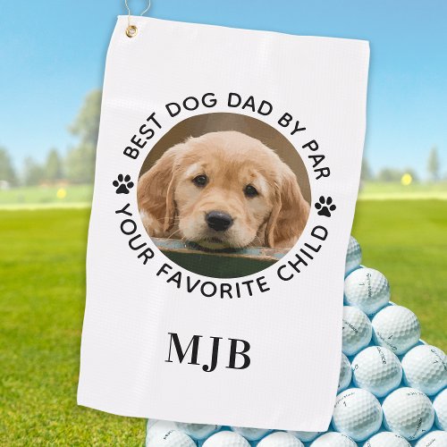Custom Dog Photo Best Dad By Par Pet Monogram   Golf Towel