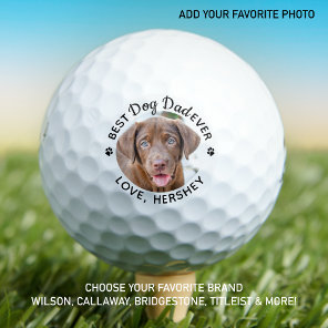 Custom Dog Photo Best Dad By Par Pet Paw Print  Golf Balls
