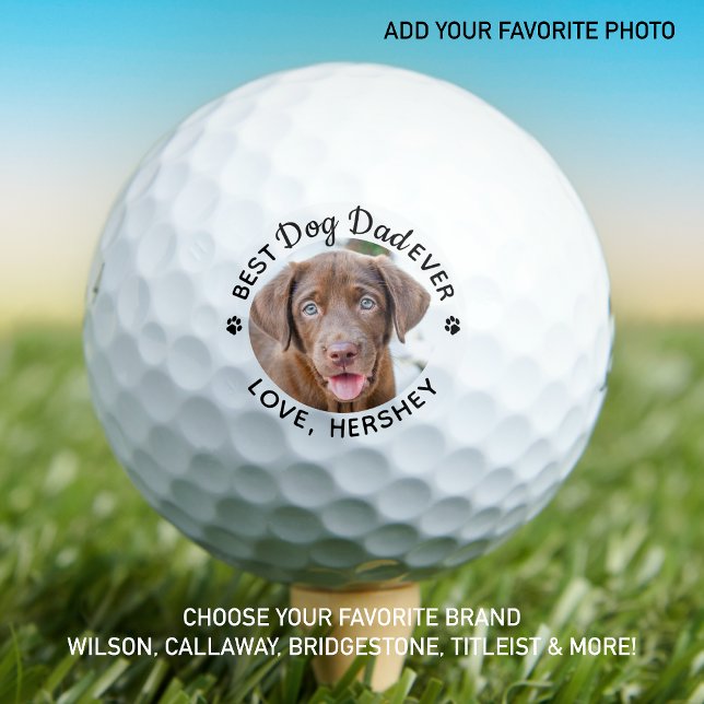 Custom Dog Photo Best Dad By Par Pet Paw Print  Golf Balls (Creator Uploaded)