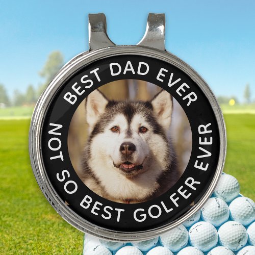 Custom Dog Photo Best Dad Ever Black White Golf Hat Clip