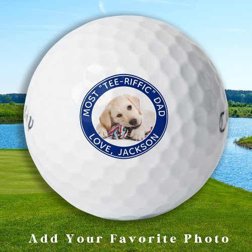 Custom Dog Photo Best Dad Ever Blue White Golf Balls