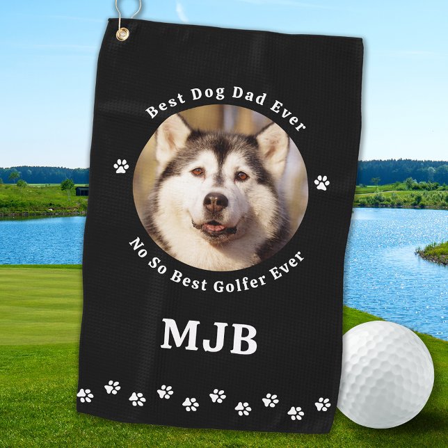 Custom Dog Photo Best Dad Ever Funny Golfer Golf Towel (Creator Uploaded)