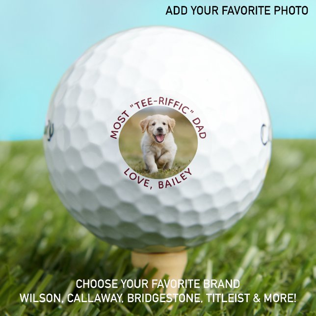 Custom Dog Photo Best Dad Ever Red White Golf Balls (Creator Uploaded)