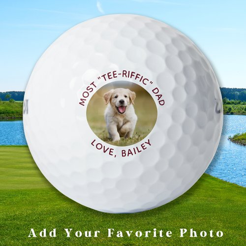 Custom Dog Photo Best Dad Ever Red White Golf Balls