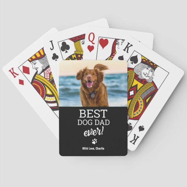 Custom Dog Photo Best DOG Dad by Par  Poker Cards (Back)
