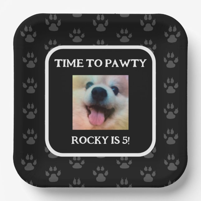 Custom Dog Photo Birthday Party Personalized Paper Plates (Front)