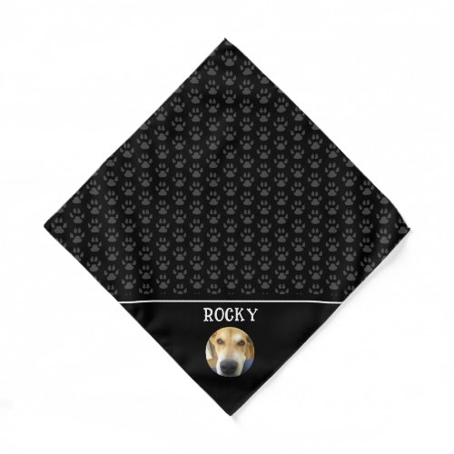 Custom Dog Photo Black Paw Prints Personalized Bandana