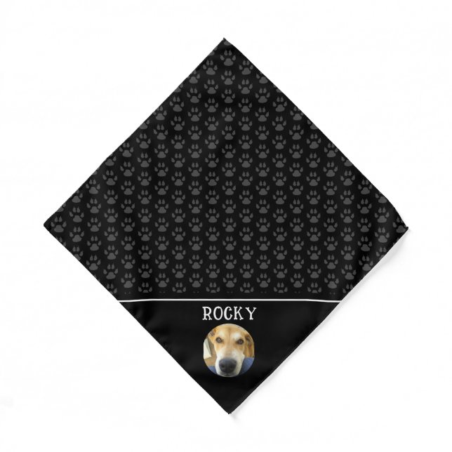 Custom Dog Photo Black Paw Prints Personalized Bandana (Front)