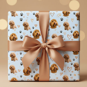 Custom Dog Photo Blue Valentine Wrapping Paper