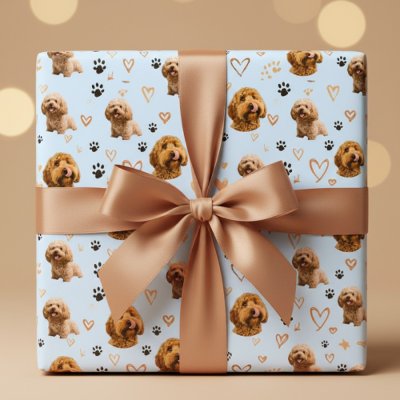 Custom Dog Photo Blue Valentine  Wrapping Paper