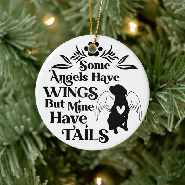 Custom Dog Photo Christmas Angel Wings Ceramic Ornament (Tree)