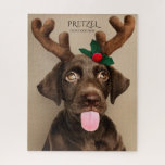 Custom Dog Photo Christmas Our Good Dog Jigsaw Puzzle<br><div class="desc">Why not enjoy Christmas with a custom jigsaw puzzle for holiday fun, featuring a Christmas photo of your pup in holiday garb! Add your own creative photo of your dog in his or her special Christmas outfit with the dog's name and tagline "our good boy" or "our good girl". Everyone...</div>