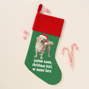 Custom Dog Photo Christmas Stocking with Santa Hat