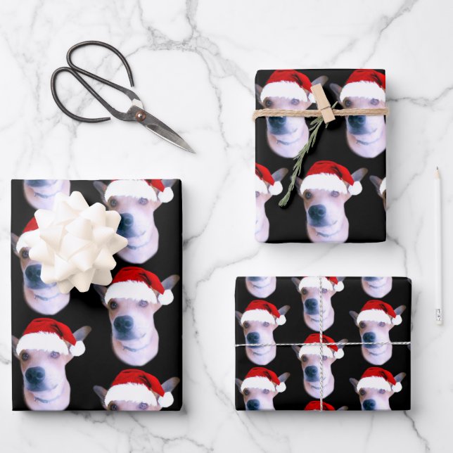 Custom Dog Photo Christmas Wrapping Paper Sheets (Front)