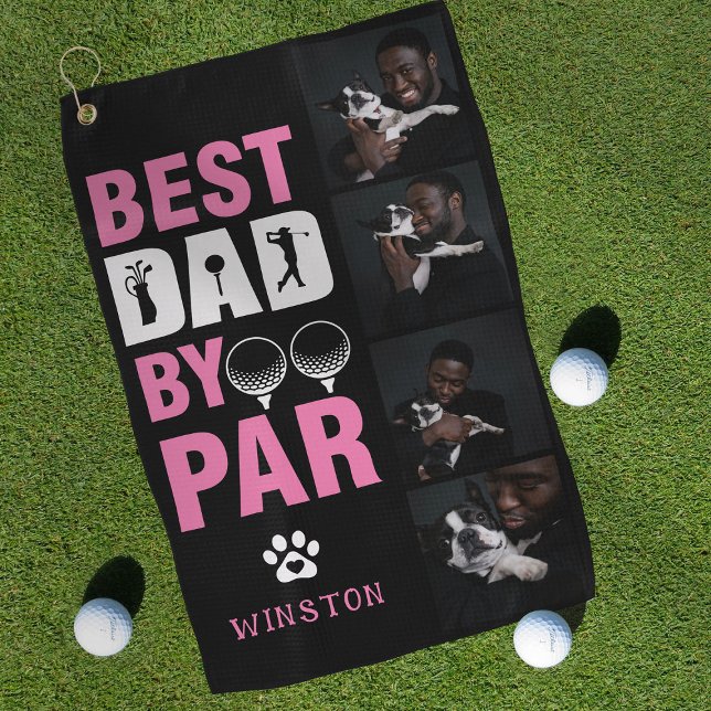 Custom Dog Photo Collage Best Dad By Par  Golf Towel (Creator Uploaded)