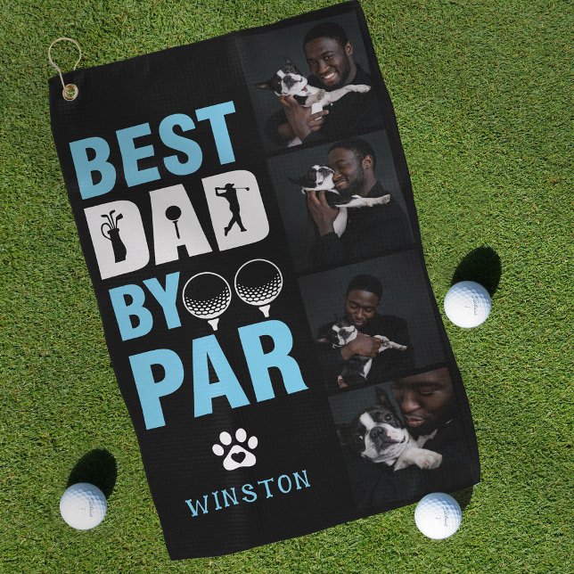 Custom Dog Photo Collage Best Dad By Par  Golf Towel (Creator Uploaded)