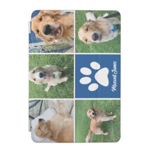 Custom Dog Photo Collage Blue Pet Paw Print Cute iPad Mini Cover