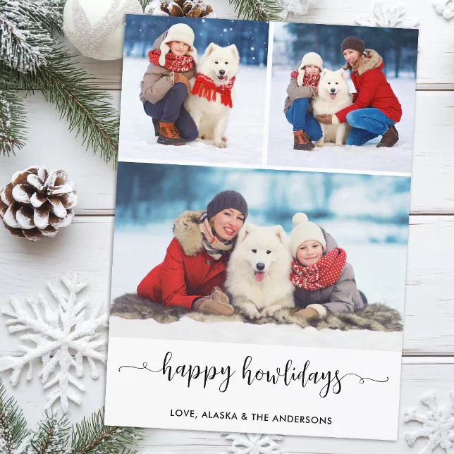 Custom Dog Photo Collage Christmas Happy Howlidays Holiday Card | Zazzle