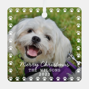 Custom Dog Photo Collage Cute Pet Christmas Metal Ornament