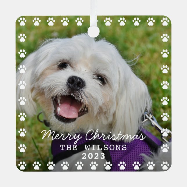 Custom Dog Photo Collage Cute Pet Christmas  Metal Ornament (Front)