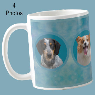 Custom Dog Photo Collage I Blue Watercolor Pet Coffee Mug