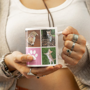 Custom Dog Photo Collage Pink Paw Print Pretty Coffee Mug