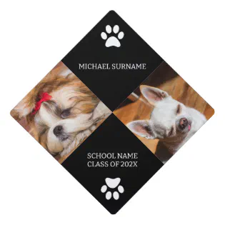 Custom dog photo collage text name school class graduation cap topper