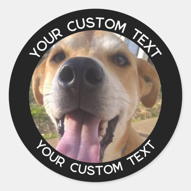Custom Dog Photo Cute Add Your Text  Classic Round Sticker (Front)