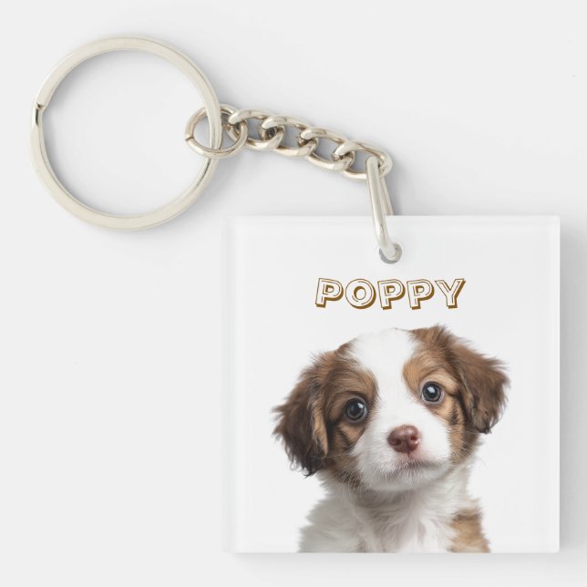Custom Dog Photo Keychain - Personalized Name (Front)