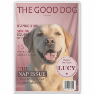 Custom Dog Photo Magazine Cover Pink Monogram Sticker