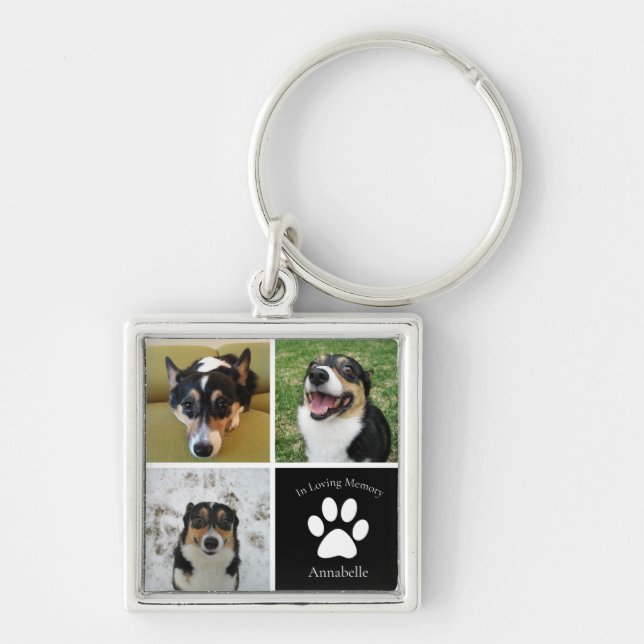 Custom Dog Photo Memorial Collage Keepsake Gift Keychain (Front)