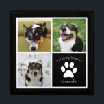 Custom Dog Photo Memorial Collage Pet Keepsake Gift Box<br><div class="desc">This beautiful custom dog photo memorial gift box is personalized with adorable pictures and memories of your sweet pup. Customize this thoughtful condolence gift with your own custom pet photographs next to a black square with a pretty white paw print and your dog's name to express your sympathy. A classy...</div>