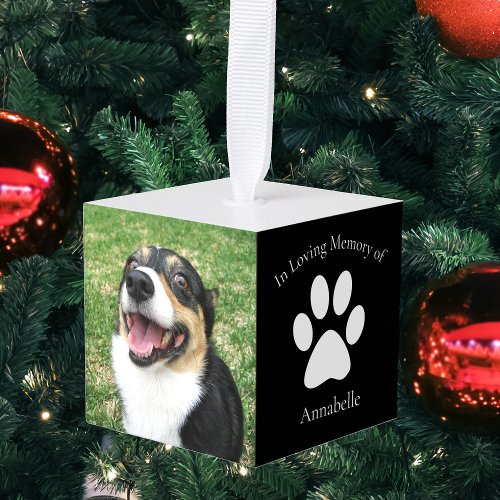 Custom Dog Photo Memorial Pet Christmas Cube Ornament